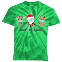 Social Distancing Funny Santa Claus Reindeer Elf Christmas Kids Tie-Dye T-Shirt