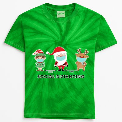 Social Distancing Funny Santa Claus Reindeer Elf Christmas Kids Tie-Dye T-Shirt