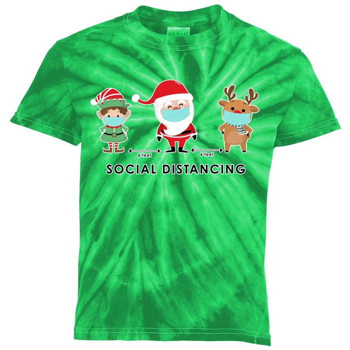 Social Distancing Funny Santa Claus Reindeer Elf Christmas Kids Tie-Dye T-Shirt