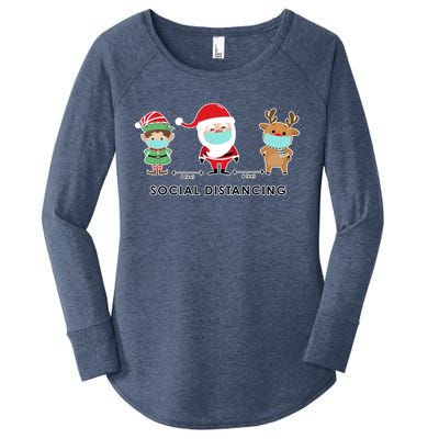 Social Distancing Funny Santa Claus Reindeer Elf Christmas Women's Perfect Tri Tunic Long Sleeve Shirt