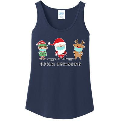 Social Distancing Funny Santa Claus Reindeer Elf Christmas Ladies Essential Tank