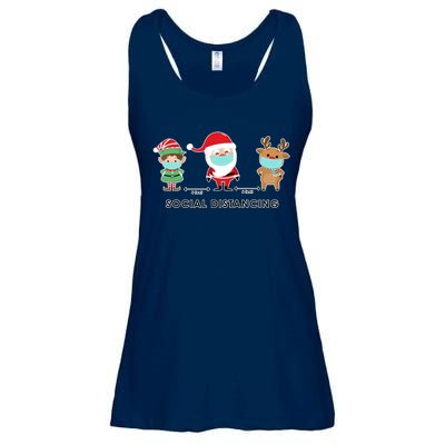 Social Distancing Funny Santa Claus Reindeer Elf Christmas Ladies Essential Flowy Tank