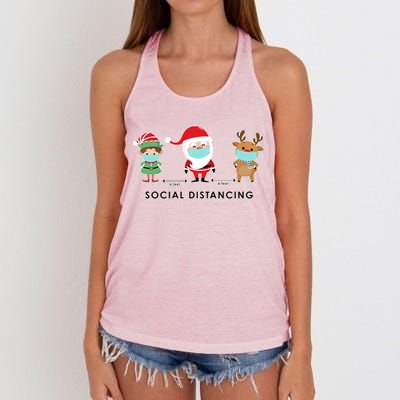 Social Distancing Funny Santa Claus Reindeer Elf Christmas Women's Knotted Racerback Tank