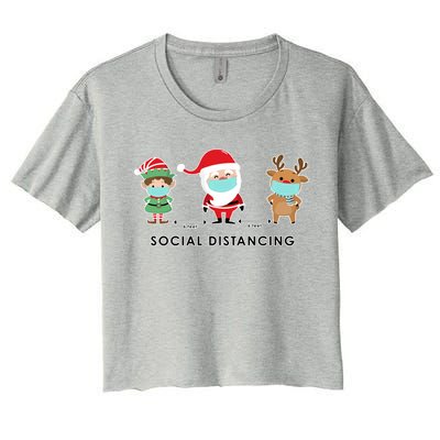 Social Distancing Funny Santa Claus Reindeer Elf Christmas Women's Crop Top Tee