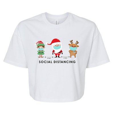 Social Distancing Funny Santa Claus Reindeer Elf Christmas Bella+Canvas Jersey Crop Tee