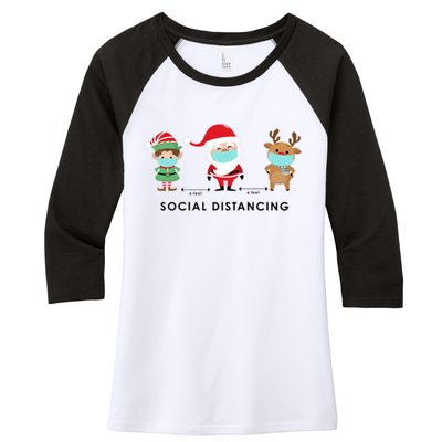 Social Distancing Funny Santa Claus Reindeer Elf Christmas Women's Tri-Blend 3/4-Sleeve Raglan Shirt