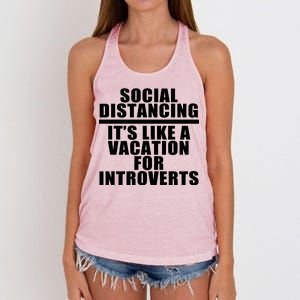 Social Distancing Like A Vacation For Introverts Women's Knotted Racerback Tank