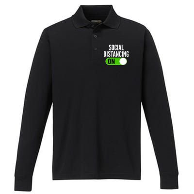 Social Distancing On Button Performance Long Sleeve Polo