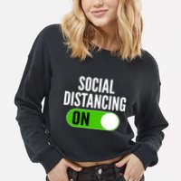 Social Distancing On Button Cropped Pullover Crew