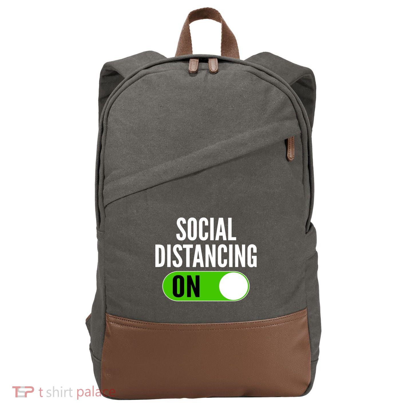 Social Distancing On Button Cotton Canvas Backpack