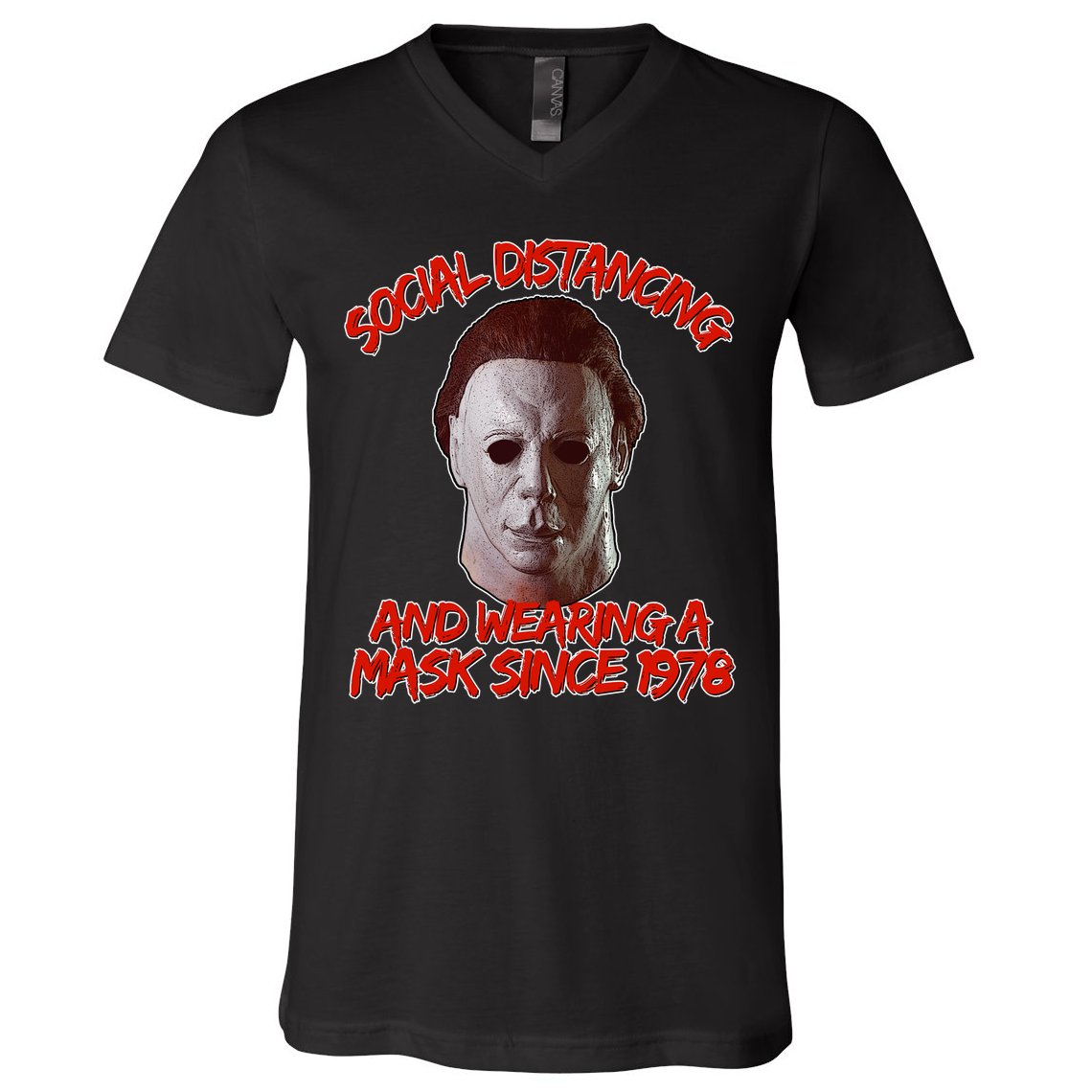 Social Distancing Wearing A Mask Since 1978 Halloween V-Neck T-Shirt