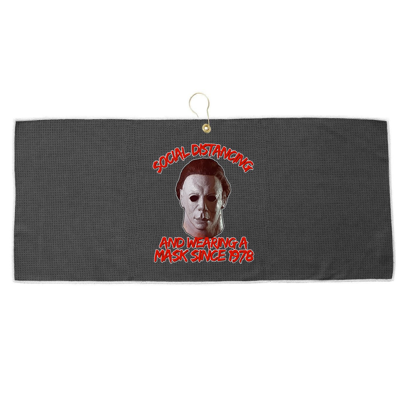 Social Distancing Wearing A Mask Since 1978 Halloween Large Microfiber Waffle Golf Towel