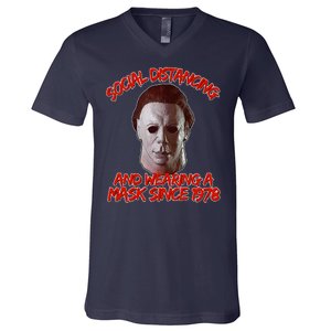 Social Distancing Wearing A Mask Since 1978 Halloween V-Neck T-Shirt