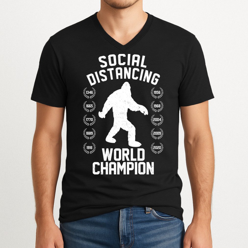 Social Distancing World Champion Sasquatch V-Neck T-Shirt