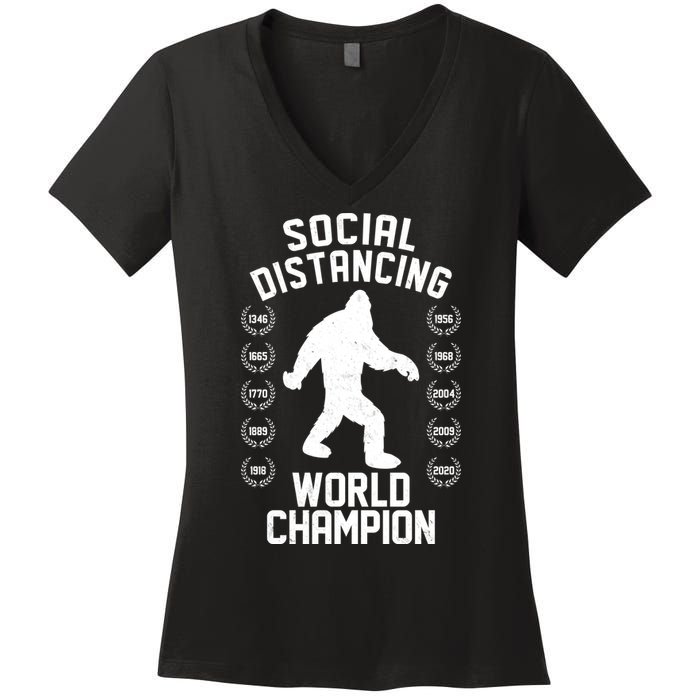 Social Distancing World Champion Sasquatch Women's V-Neck T-Shirt