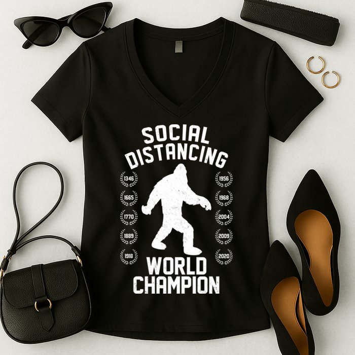 Social Distancing World Champion Sasquatch Women's V-Neck T-Shirt