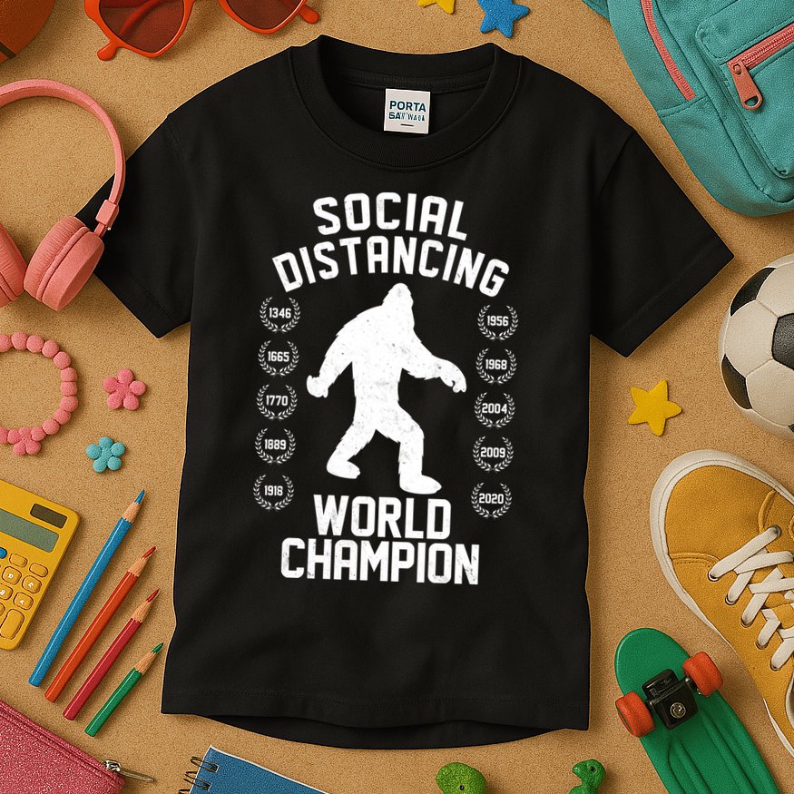 Social Distancing World Champion Sasquatch Kids T-Shirt