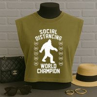 Social Distancing World Champion Sasquatch Garment-Dyed Women's Muscle Tee