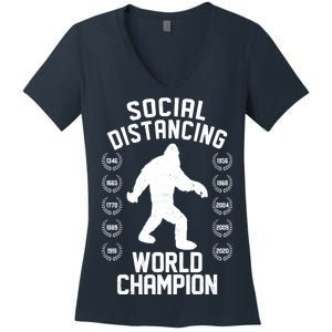 Social Distancing World Champion Sasquatch Women's V-Neck T-Shirt