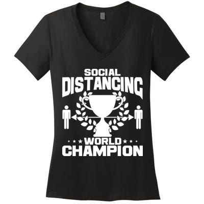 Social Distancing World Champion Trophy Women's V-Neck T-Shirt