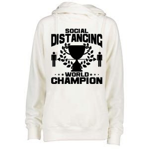 Social Distancing World Champion Trophy Womens Funnel Neck Pullover Hood