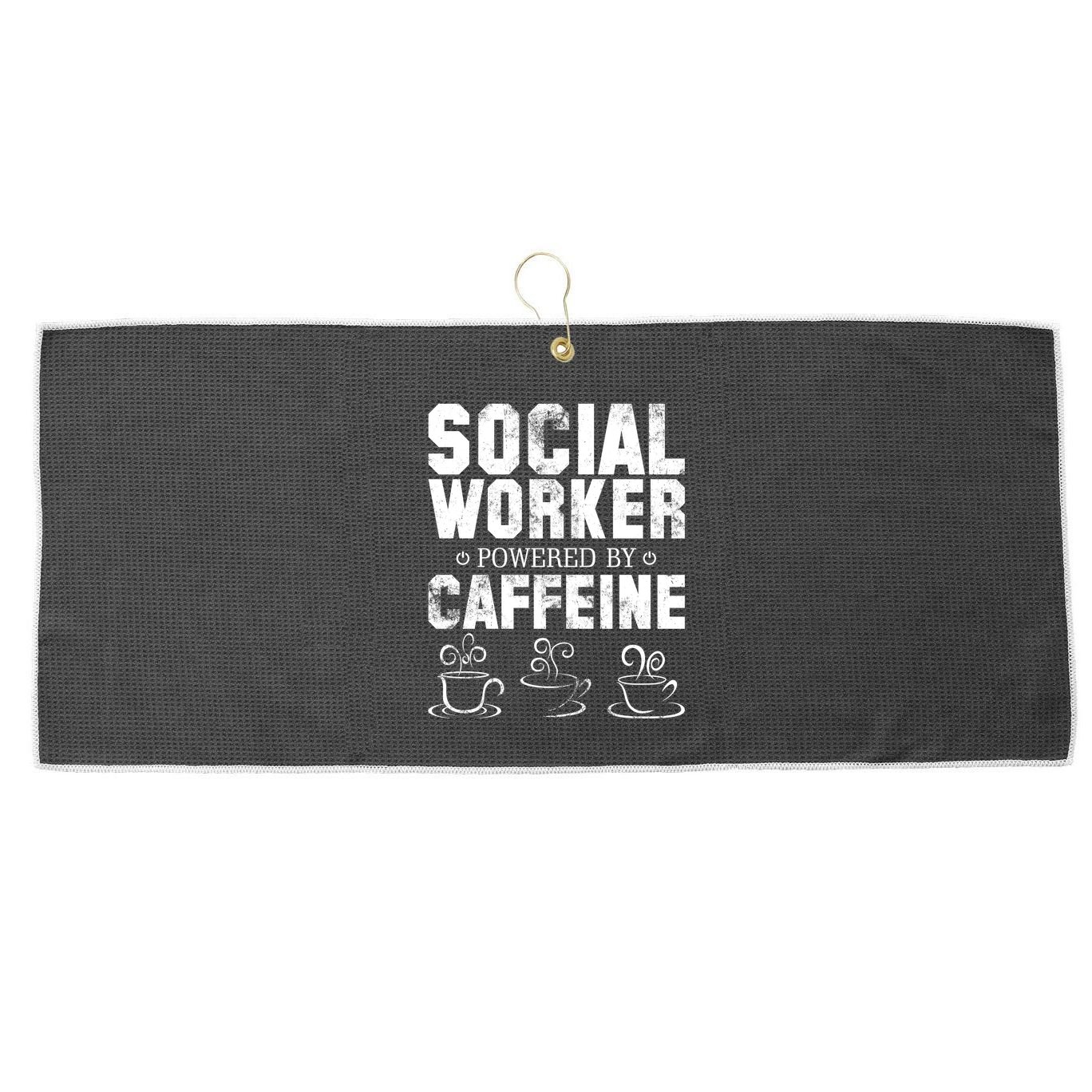 Social Worker Powered By Caffeine Large Microfiber Waffle Golf Towel