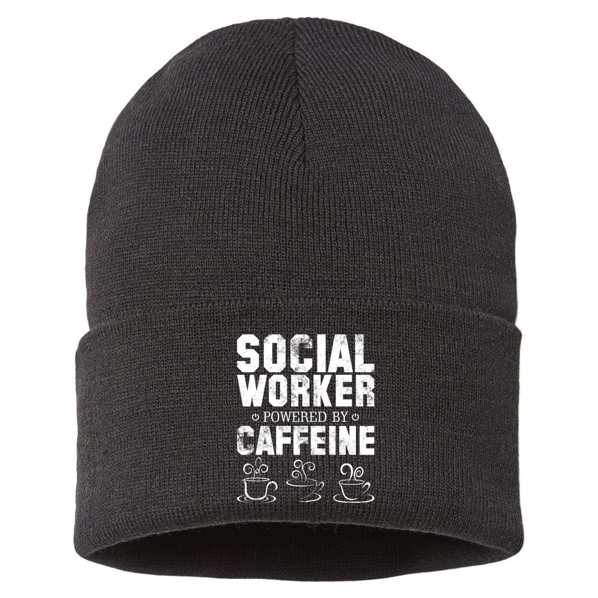 Social Worker Powered By Caffeine Sustainable Knit Beanie