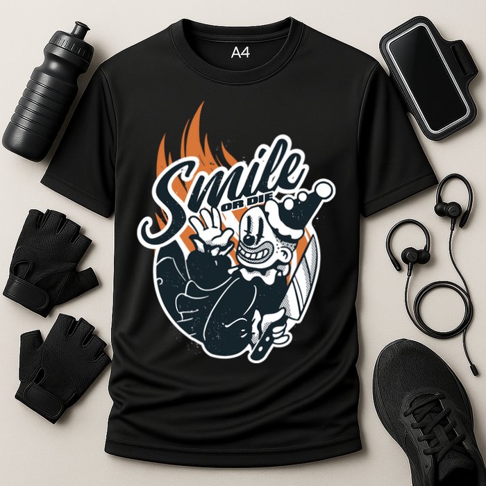 Smile Or Die Scary Clown Halloween Cooling Performance Crew T-Shirt