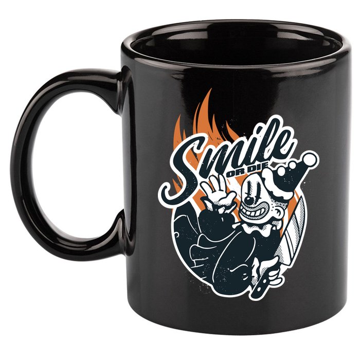 Smile Or Die Scary Clown Halloween 11oz C Handle Ceramic Mug