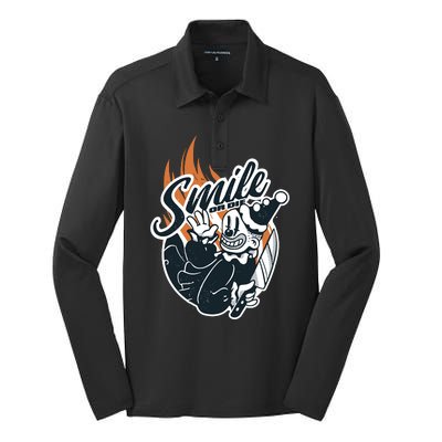 Smile Or Die Scary Clown Halloween Silk Touch Performance Long Sleeve Polo