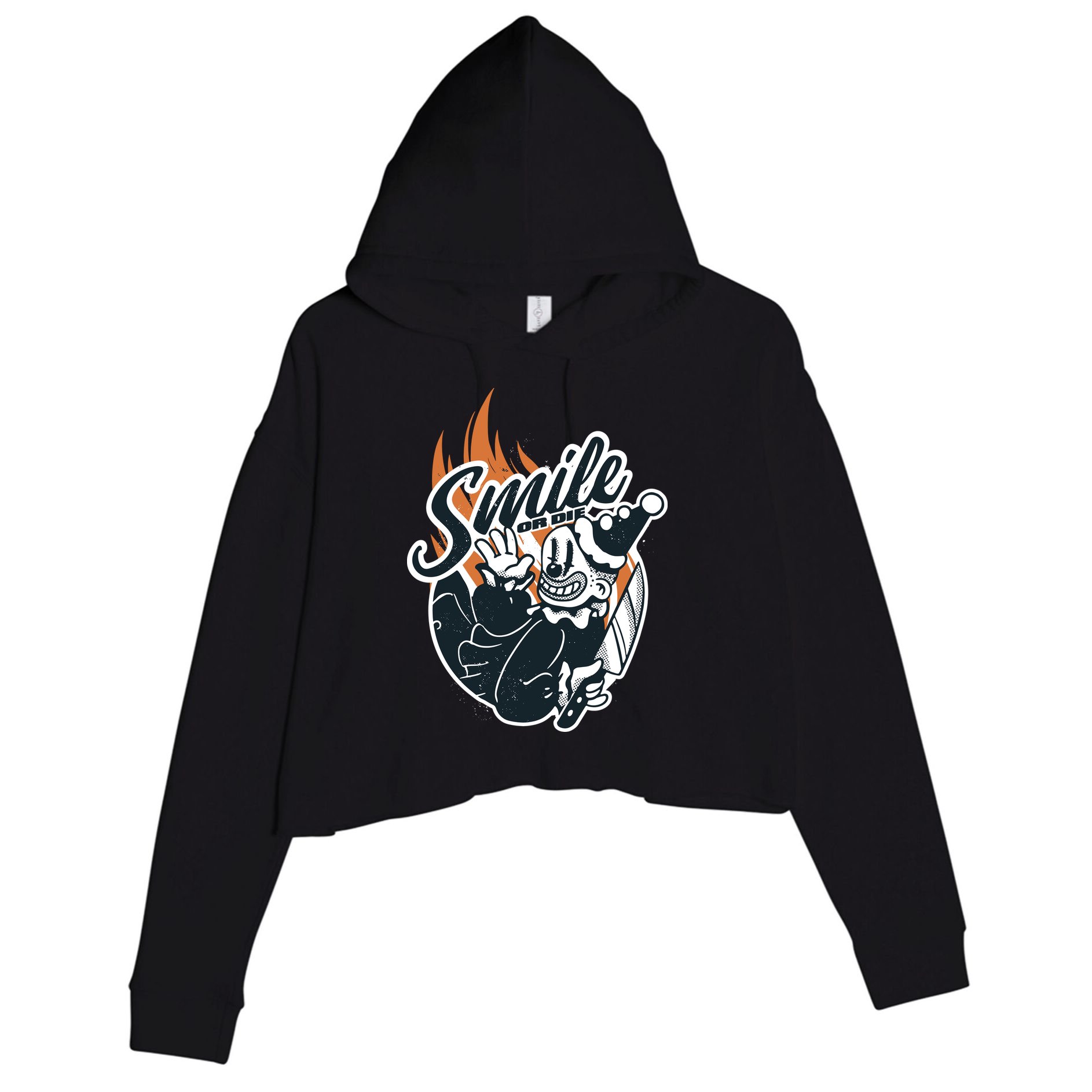 Smile Or Die Scary Clown Halloween Crop Fleece Hoodie