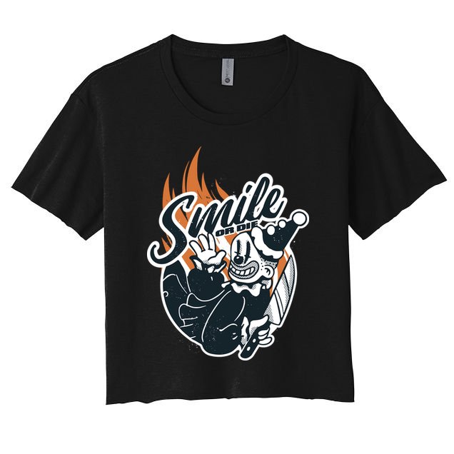 Smile Or Die Scary Clown Halloween Crop Top