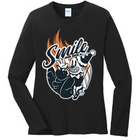 Smile Or Die Scary Clown Halloween Ladies Long Sleeve Shirt
