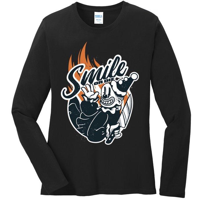 Smile Or Die Scary Clown Halloween Ladies Long Sleeve Shirt