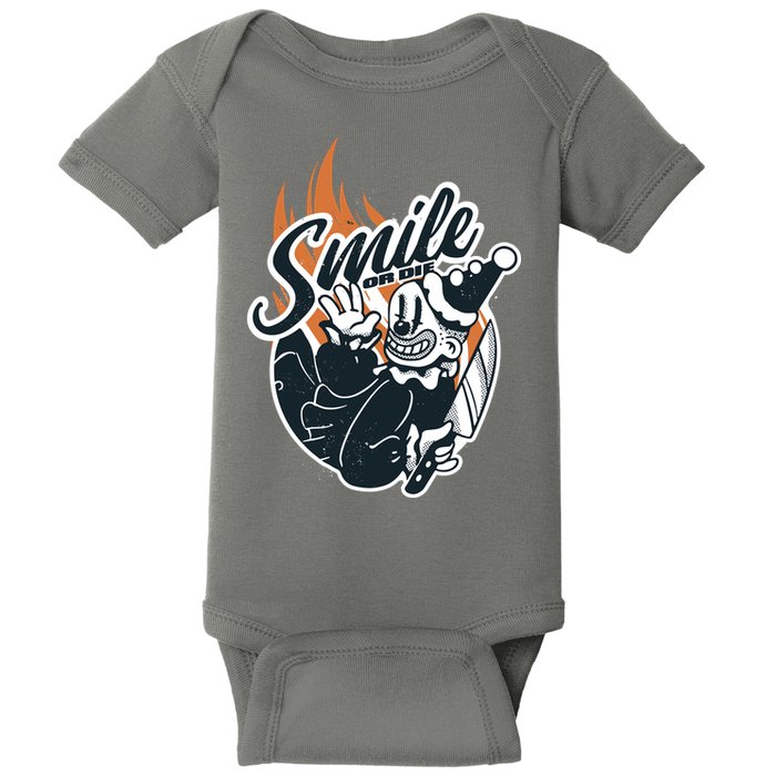 Smile Or Die Scary Clown Halloween Baby Bodysuit