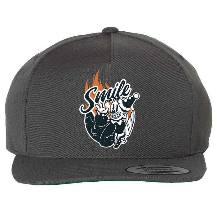 Smile Or Die Scary Clown Halloween Wool Snapback Cap