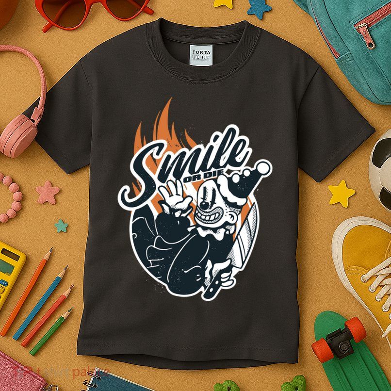 Smile Or Die Scary Clown Halloween Kids T-Shirt