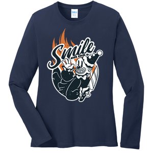 Smile Or Die Scary Clown Halloween Ladies Long Sleeve Shirt