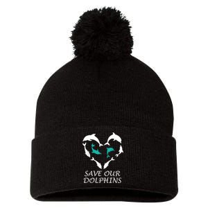 Save Our Dolphins Heart Dolphin Rights Island Love Dolphin Pom Pom 12in Knit Beanie