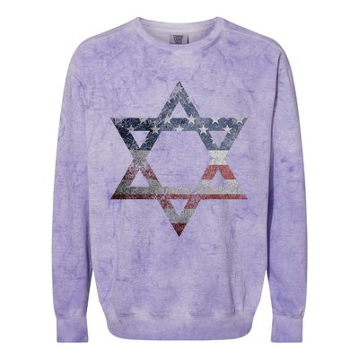 Star Of David Jews Jewish Gifts Usa American Flag Colorblast Crewneck Sweatshirt