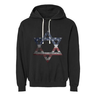 Star Of David Jews Jewish Gifts Usa American Flag Garment-Dyed Fleece Hoodie