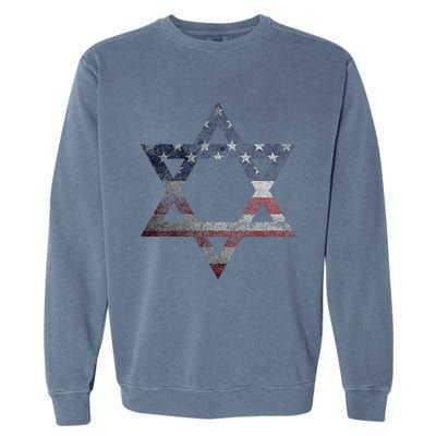 Star Of David Jews Jewish Gifts Usa American Flag Garment-Dyed Sweatshirt