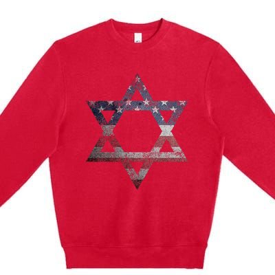 Star Of David Jews Jewish Gifts Usa American Flag Premium Crewneck Sweatshirt