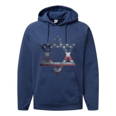 Star Of David Jews Jewish Gifts Usa American Flag Performance Fleece Hoodie