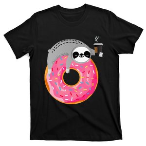 Sloth On Donut With Cup Of Steaming Coffee T-Shirt