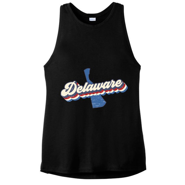 State Of Delaware Retro Logo Ladies PosiCharge Tri-Blend Wicking Tank