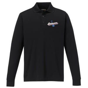 State Of Delaware Retro Logo Performance Long Sleeve Polo