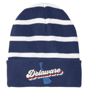 State Of Delaware Retro Logo Striped Beanie with Solid Band