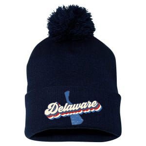 State Of Delaware Retro Logo Pom Pom 12in Knit Beanie