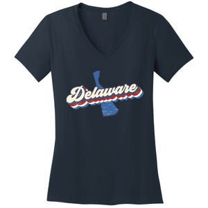 State Of Delaware Retro Logo Women's V-Neck T-Shirt